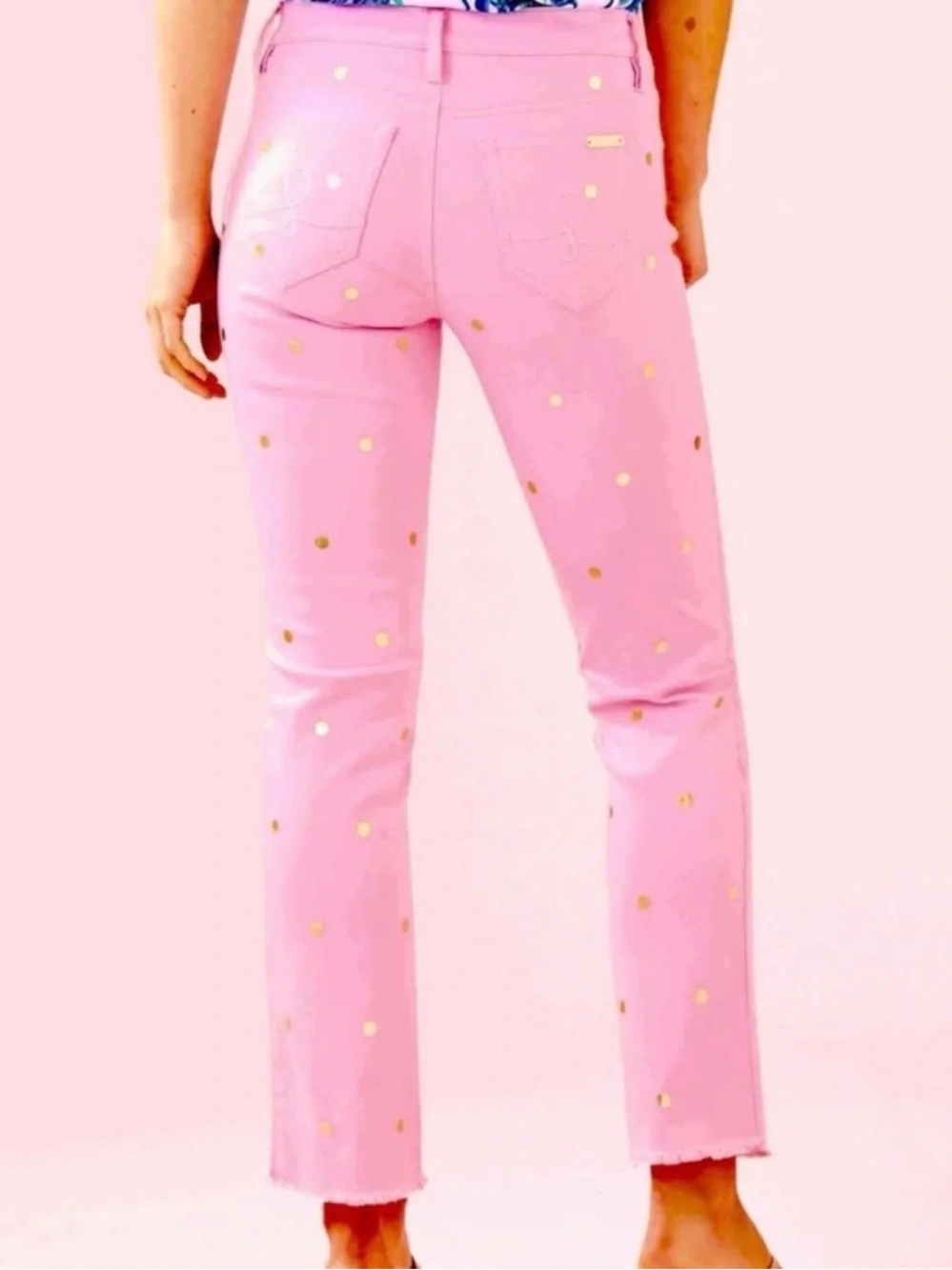 Lilly Pulitzer South‎ Ocean Crop Pink Tropics with Gold Metallic Dot.